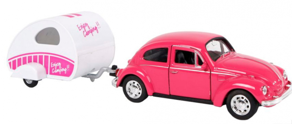 Welly auto Volkswagen Beetle 21 cm/wit 2 delig - Roze