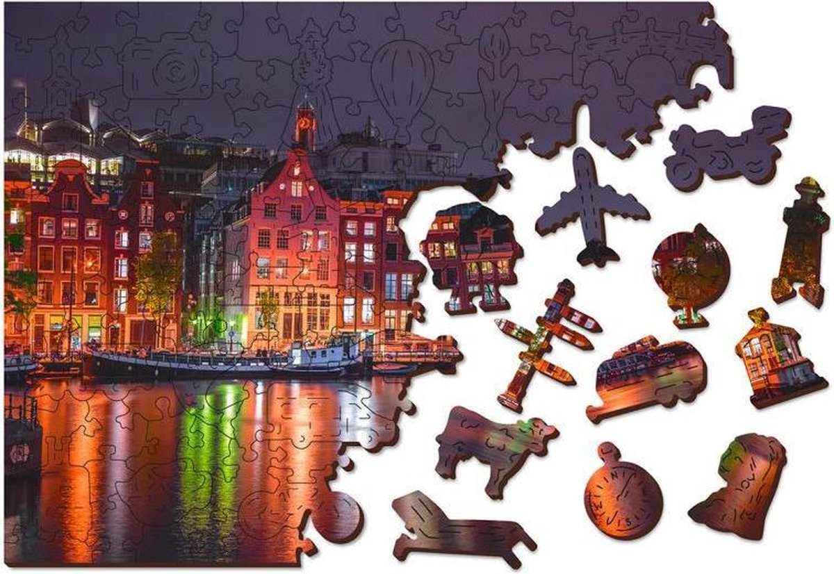 Wooden City legpuzzel Amsterdam by night hout 600 stukjes