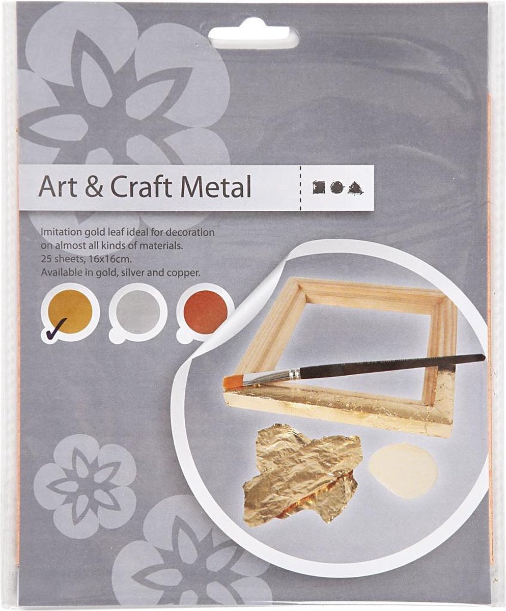 Creotime bladmetaalfolie 16 x 16 cm 25 vellen - Goud