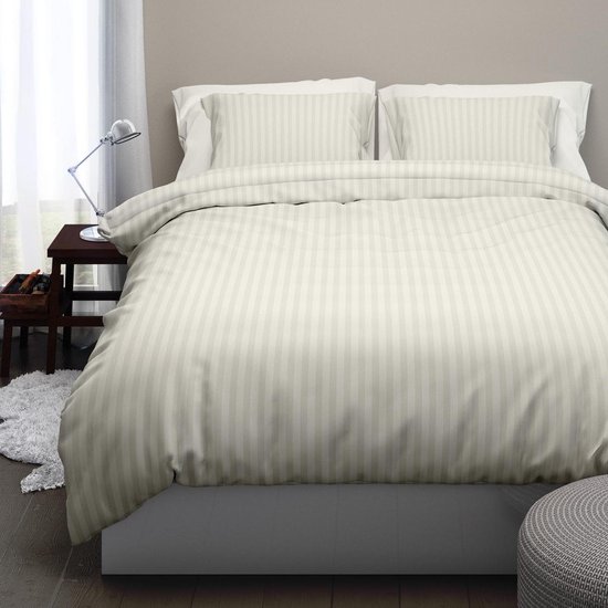 Satin D'or Dekbedovertrek Streep Ivoor-200x200/220