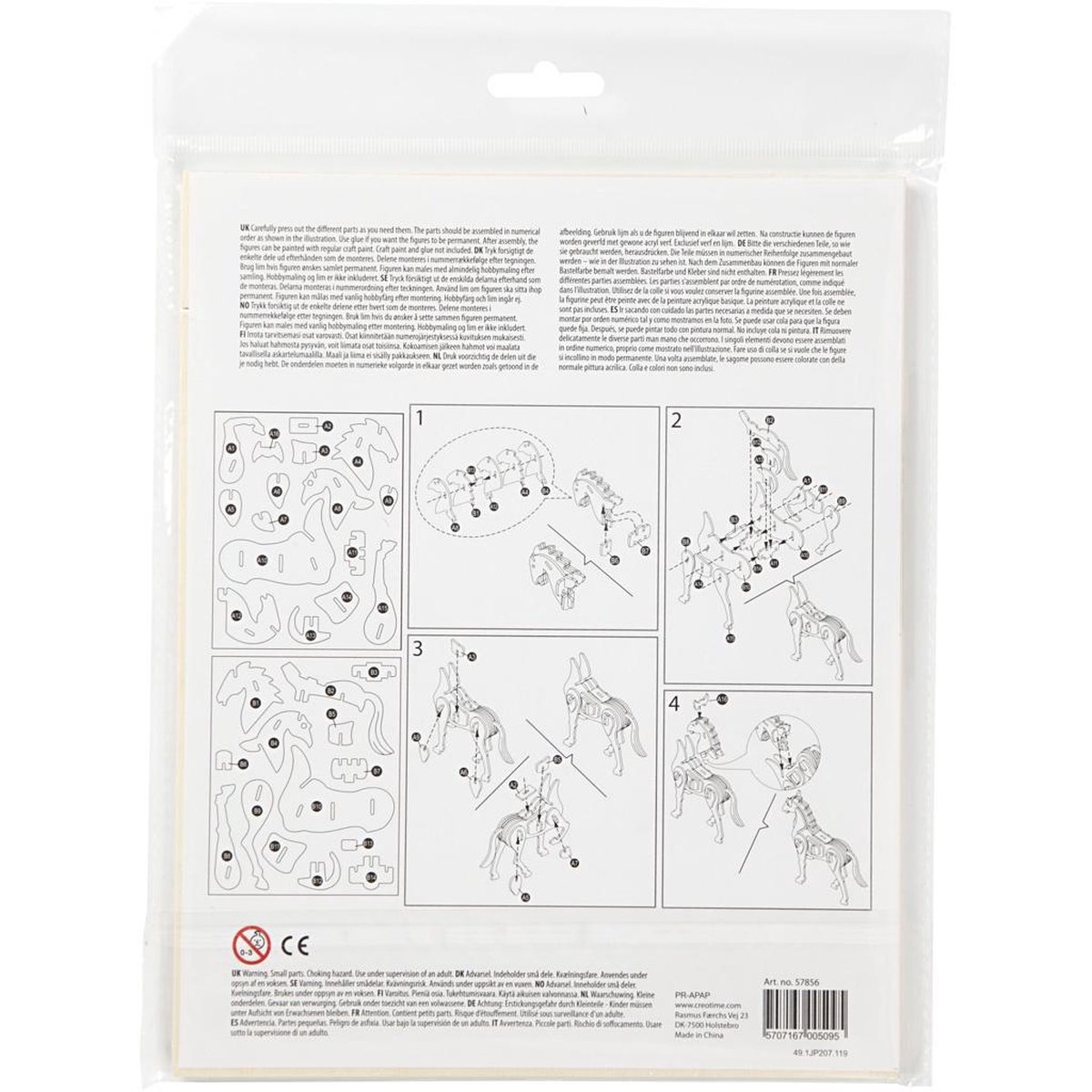 Creotime 3D Houten constructie set paard 18 x 4,5 x 16 cm - Bruin