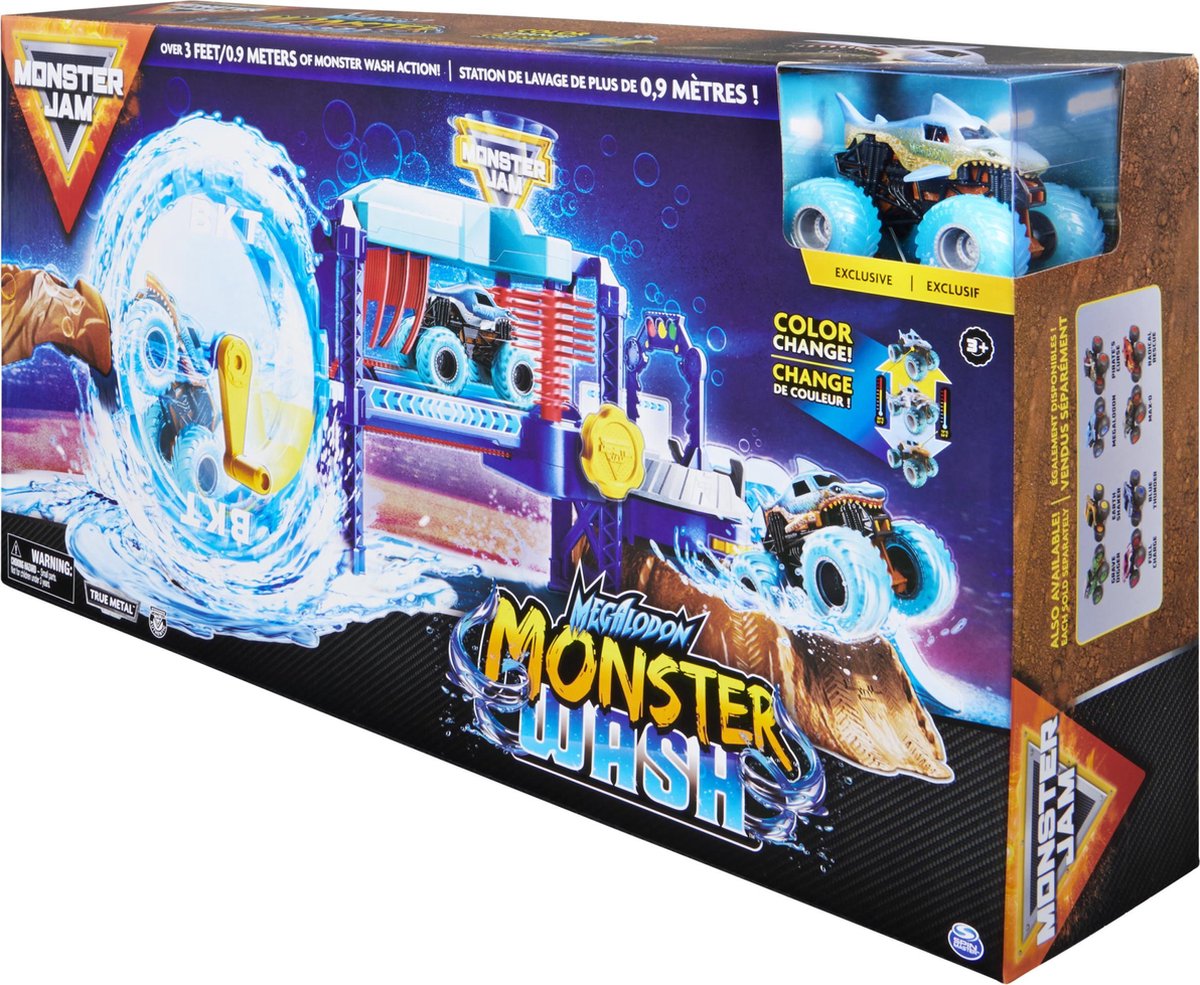 Spinmaster Monster Jam speelset Power Wash junior blauw schaal 1:64