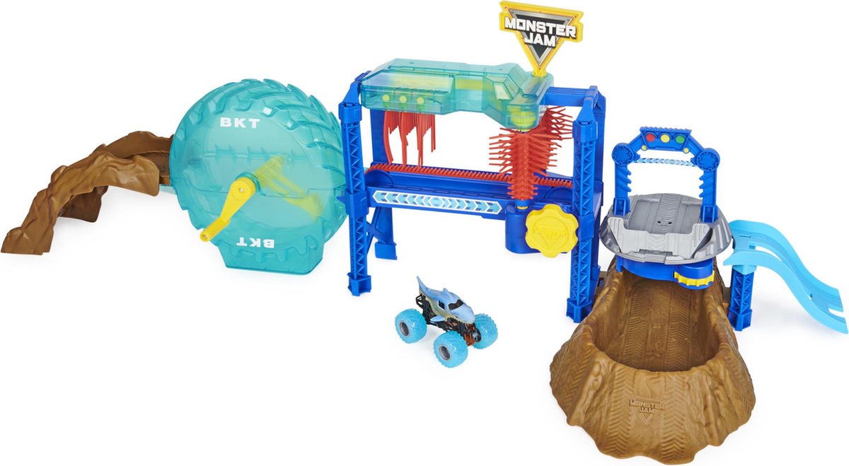 Spinmaster Monster Jam speelset Power Wash junior blauw schaal 1:64