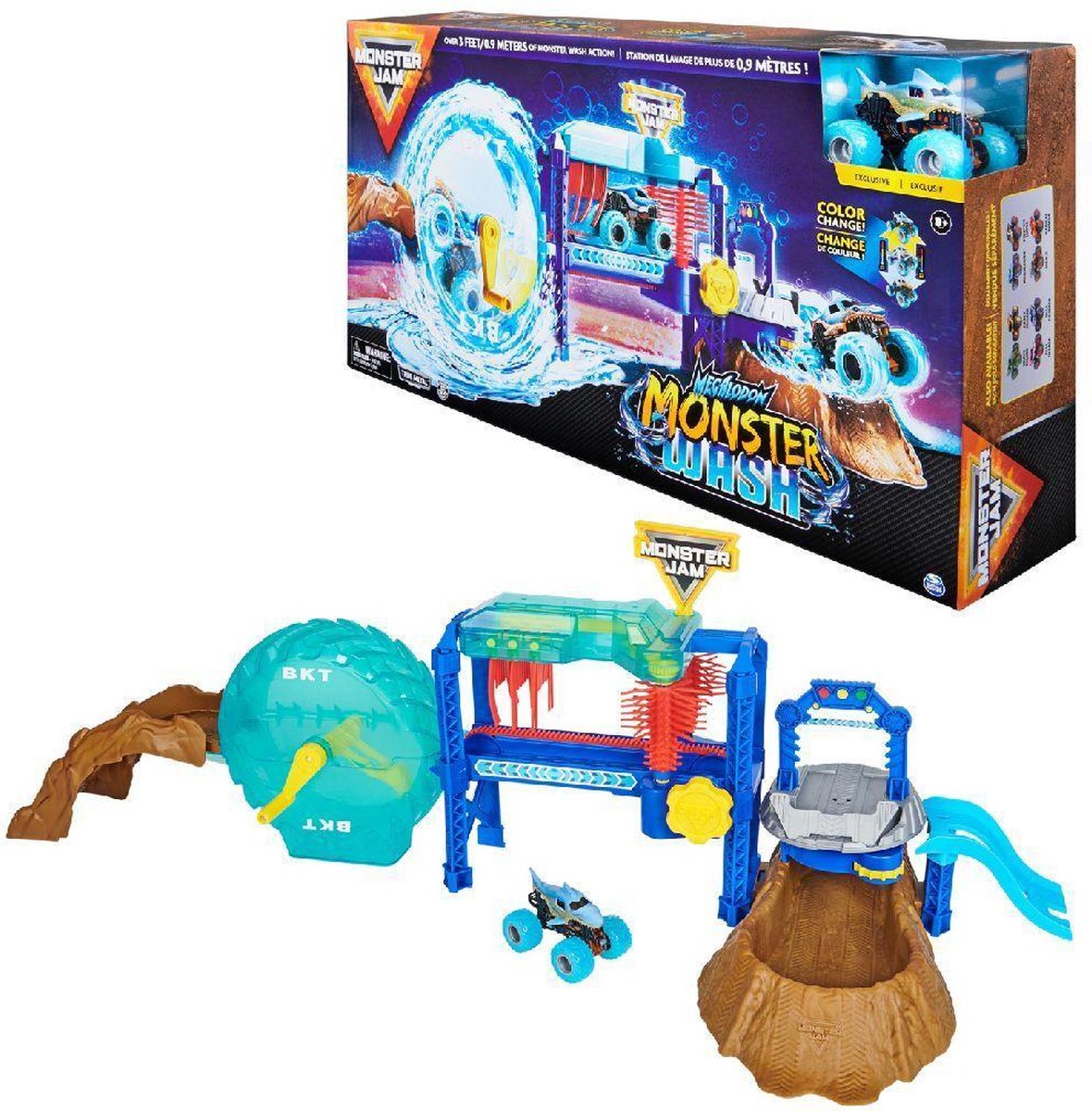 Spinmaster Monster Jam speelset Power Wash junior blauw schaal 1:64