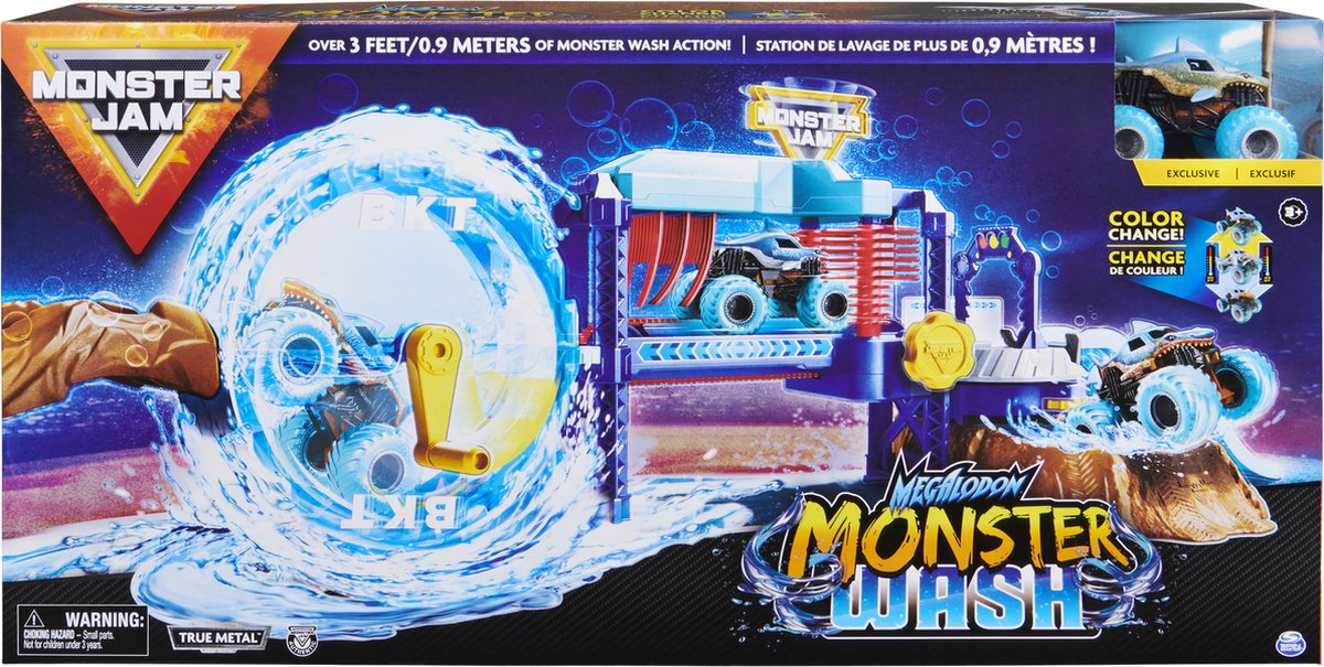 Spinmaster Monster Jam speelset Power Wash junior blauw schaal 1:64