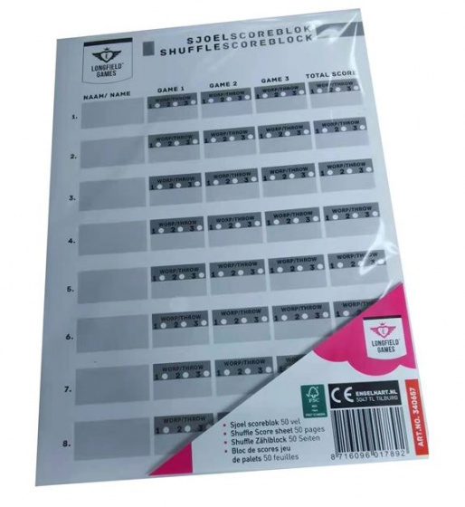 Longfield Games sjoelscoreblok 50 vellen papier/zwart - Wit