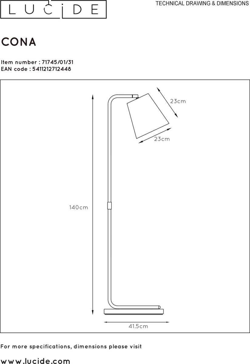 Lucide Cona Vloerlamp - Wit