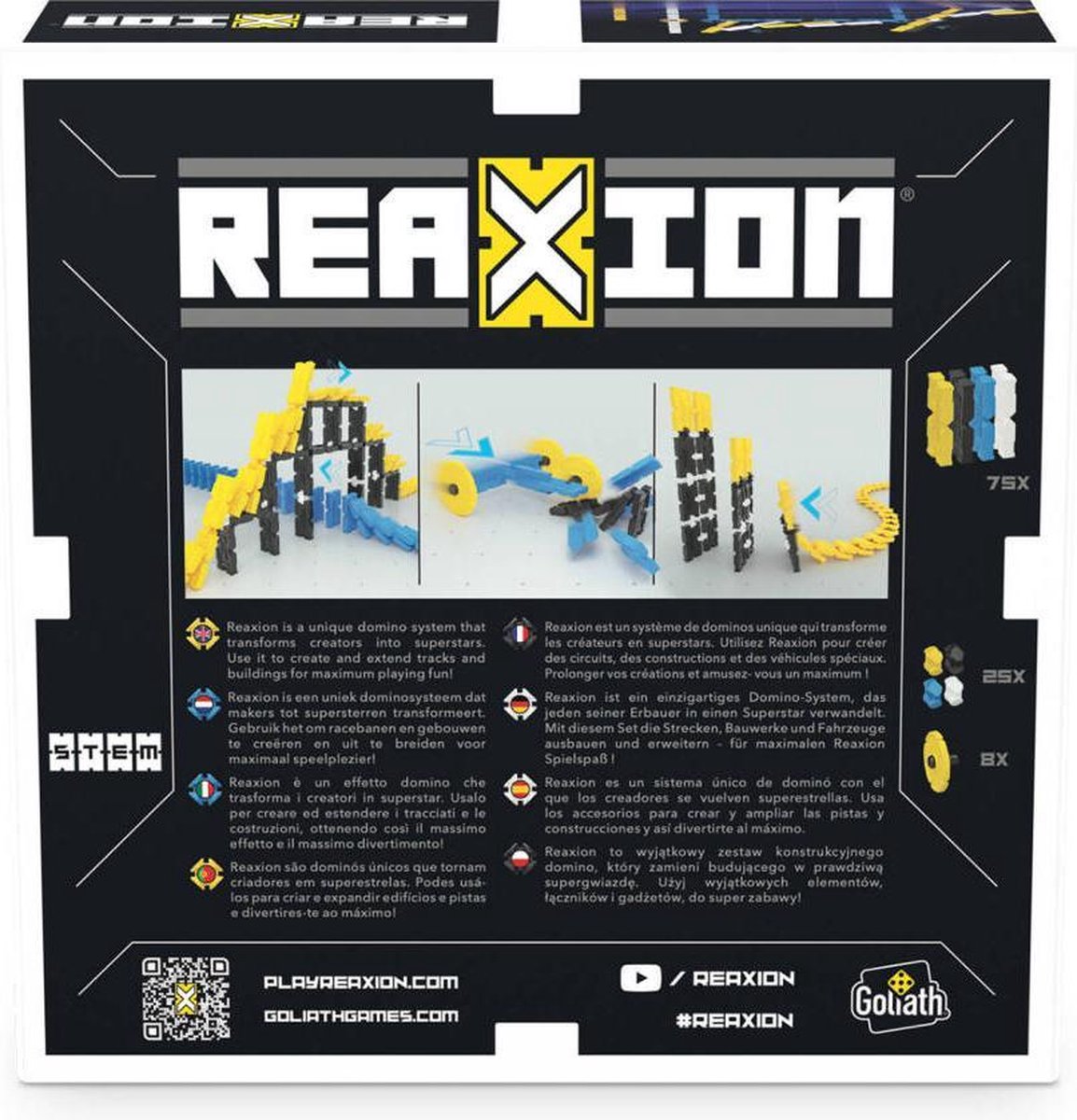 Goliath dominostenen Reaxion Xtra junior blauw/geel 108 delig