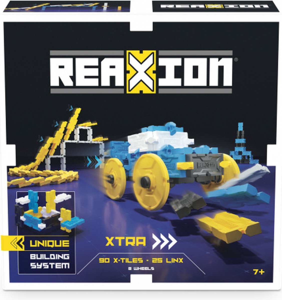 Goliath dominostenen Reaxion Xtra junior blauw/geel 108 delig