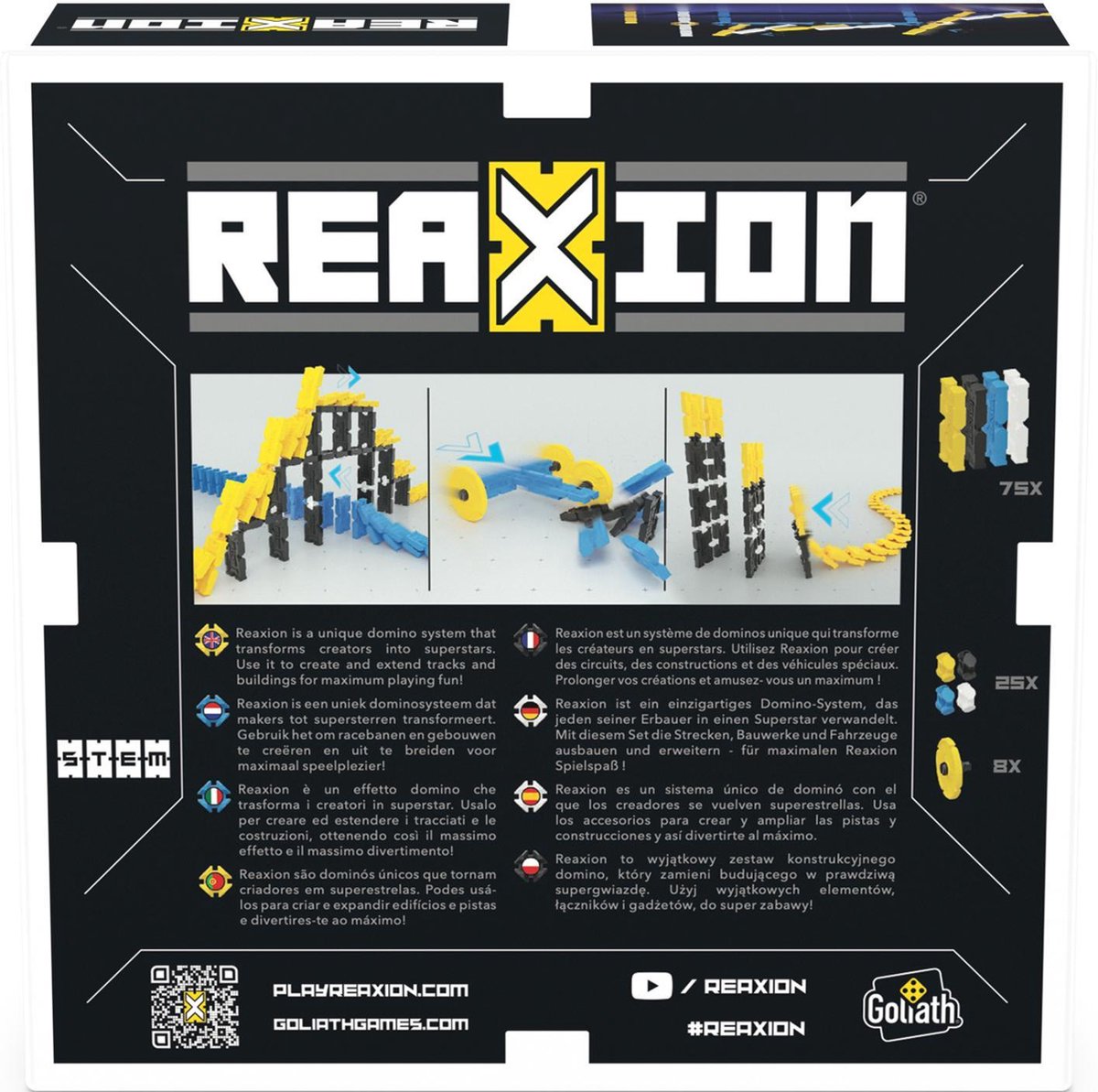 Goliath dominostenen Reaxion Xtra junior blauw/geel 108 delig