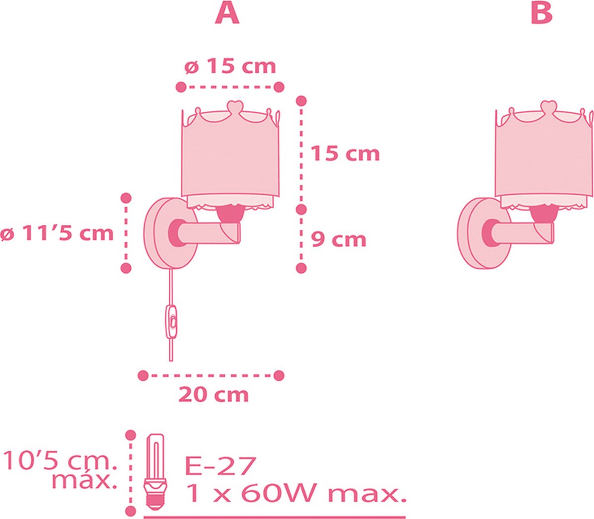 Dalber wandlamp Little Queen meisjes 20 x 24 cm E27 roze/wit