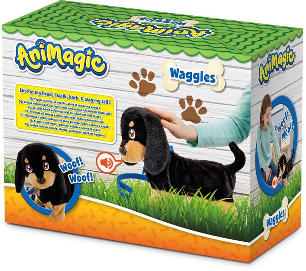 Goliath Animagic knuffel Waggles junior pluche 20 cm - Zwart