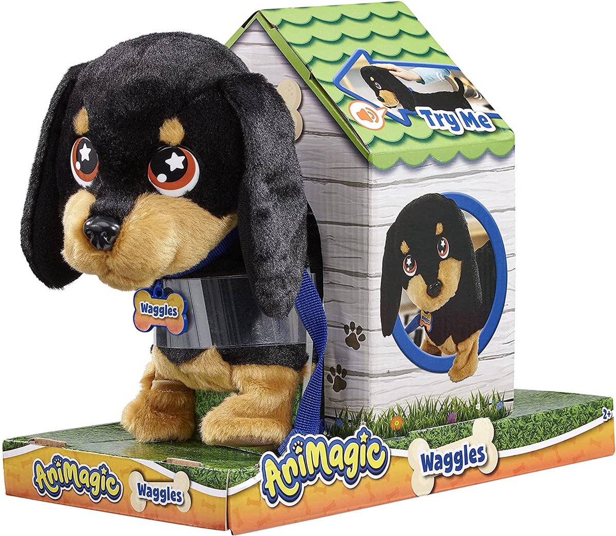 Goliath Animagic knuffel Waggles junior pluche 20 cm - Zwart