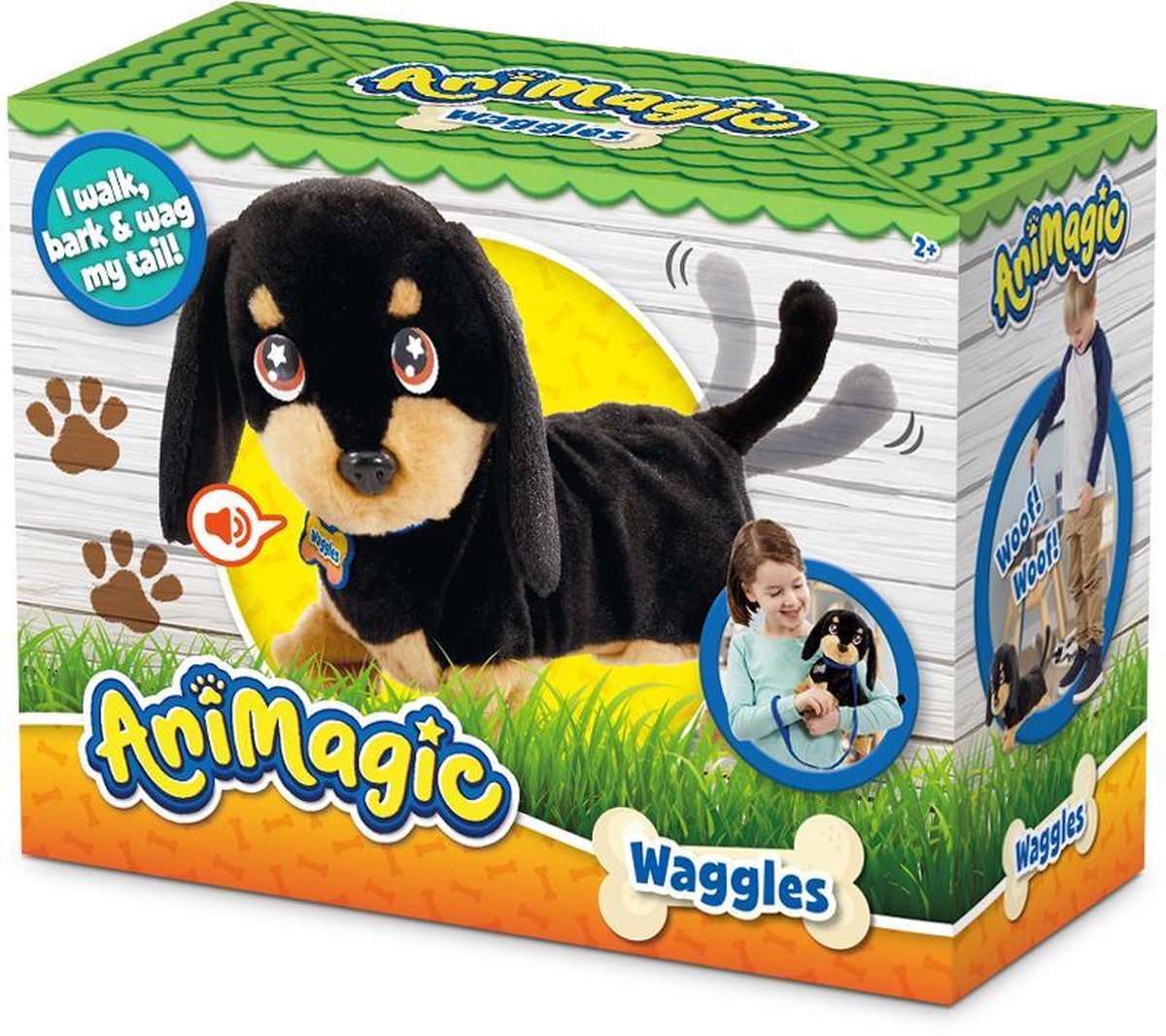 Goliath Animagic knuffel Waggles junior pluche 20 cm - Zwart