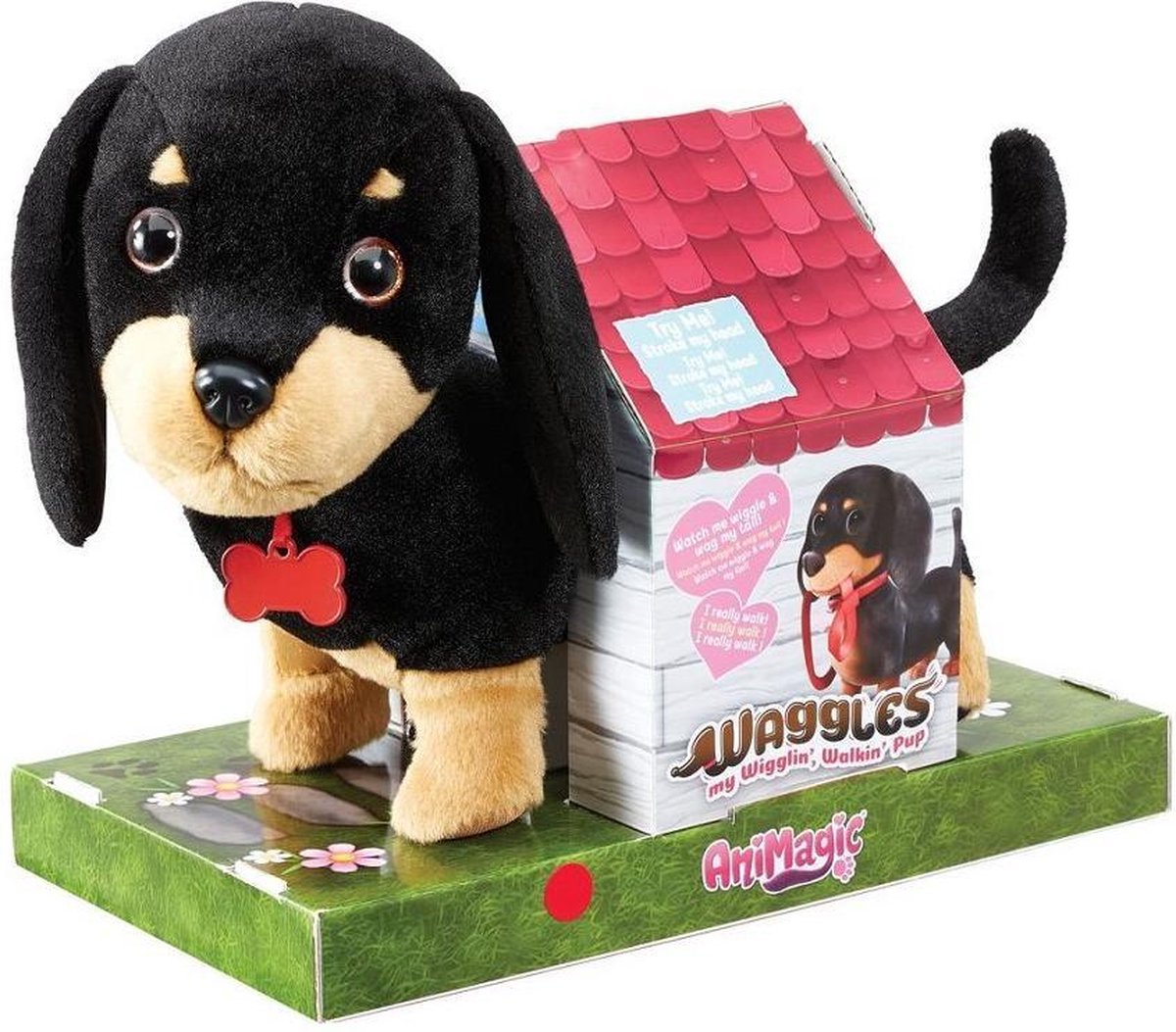 Goliath Animagic knuffel Waggles junior pluche 20 cm - Zwart