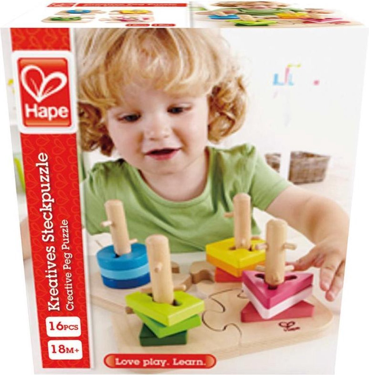 Hape houten puzzel en sorteerplank 16 delig