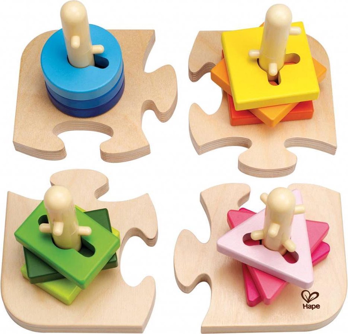 Hape houten puzzel en sorteerplank 16 delig