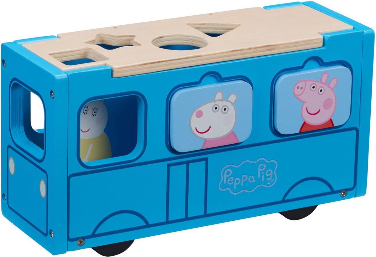 Peppa Pig speelgoedbus junior 23,5 x 8 cm hout 11 delig - Blauw