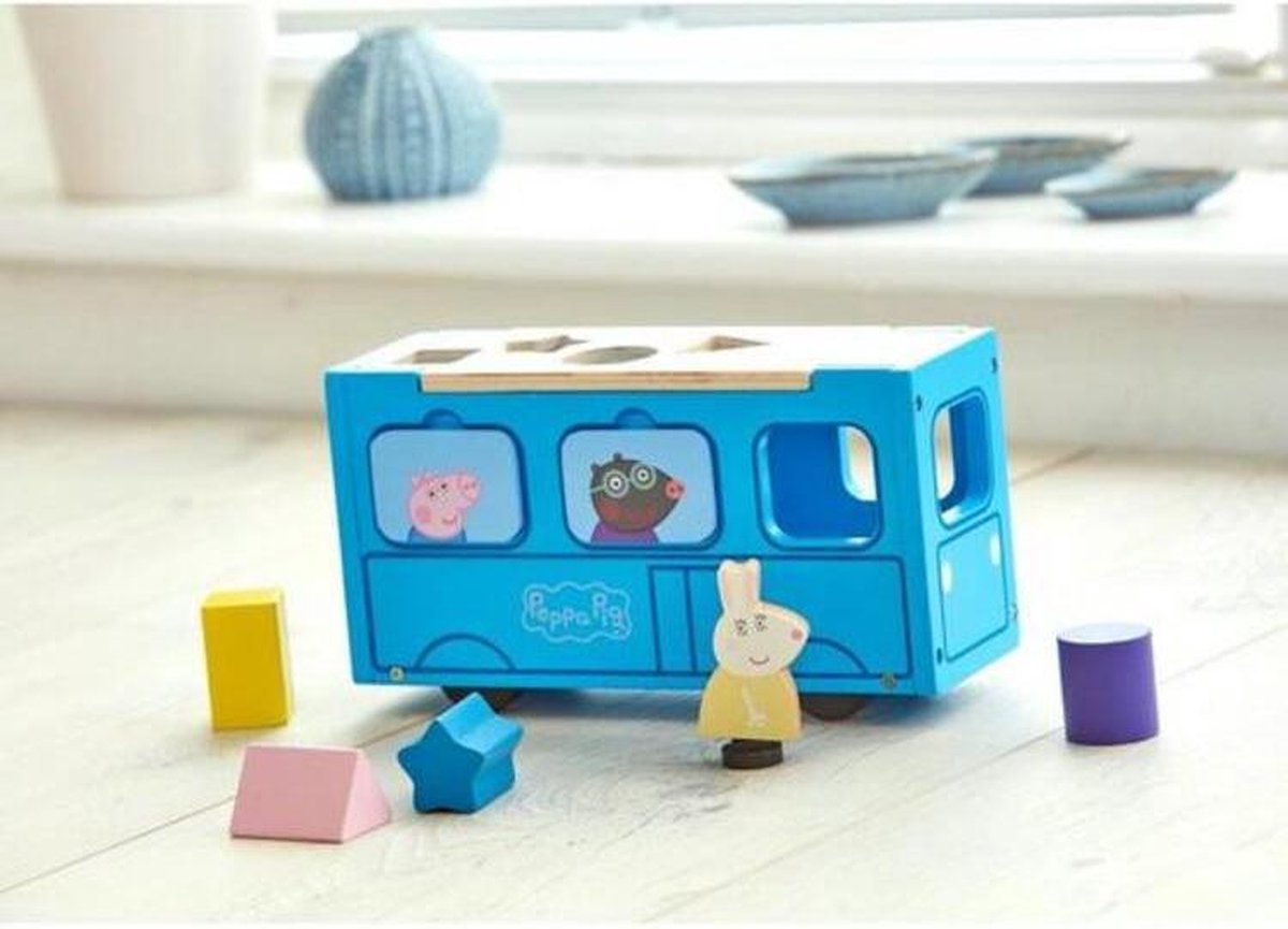 Peppa Pig speelgoedbus junior 23,5 x 8 cm hout 11 delig - Blauw
