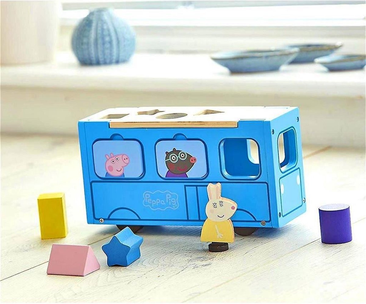Peppa Pig speelgoedbus junior 23,5 x 8 cm hout 11 delig - Blauw