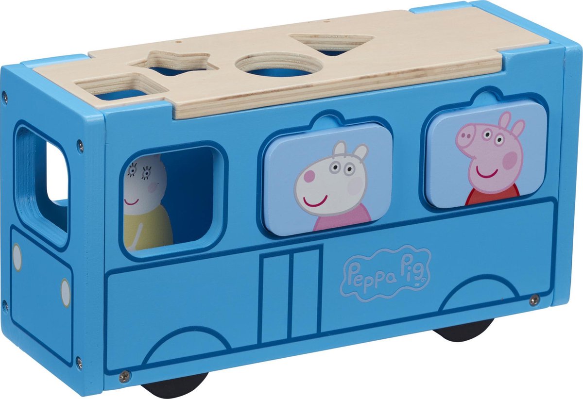 Peppa Pig speelgoedbus junior 23,5 x 8 cm hout 11 delig - Blauw
