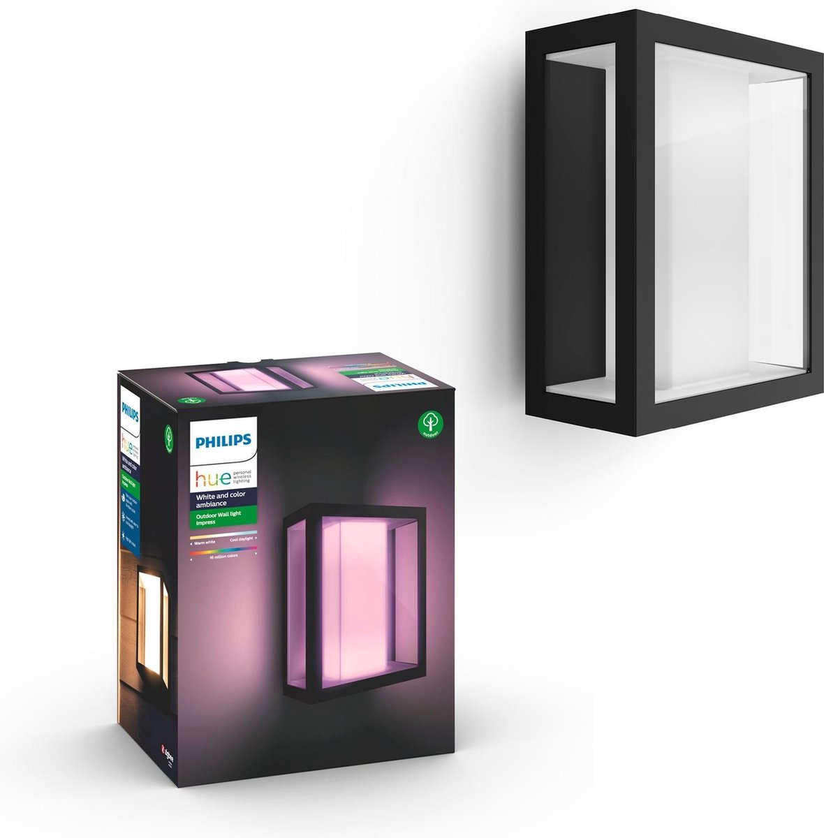 Philips Hue Impress buitenwandlamp breed - Zwart