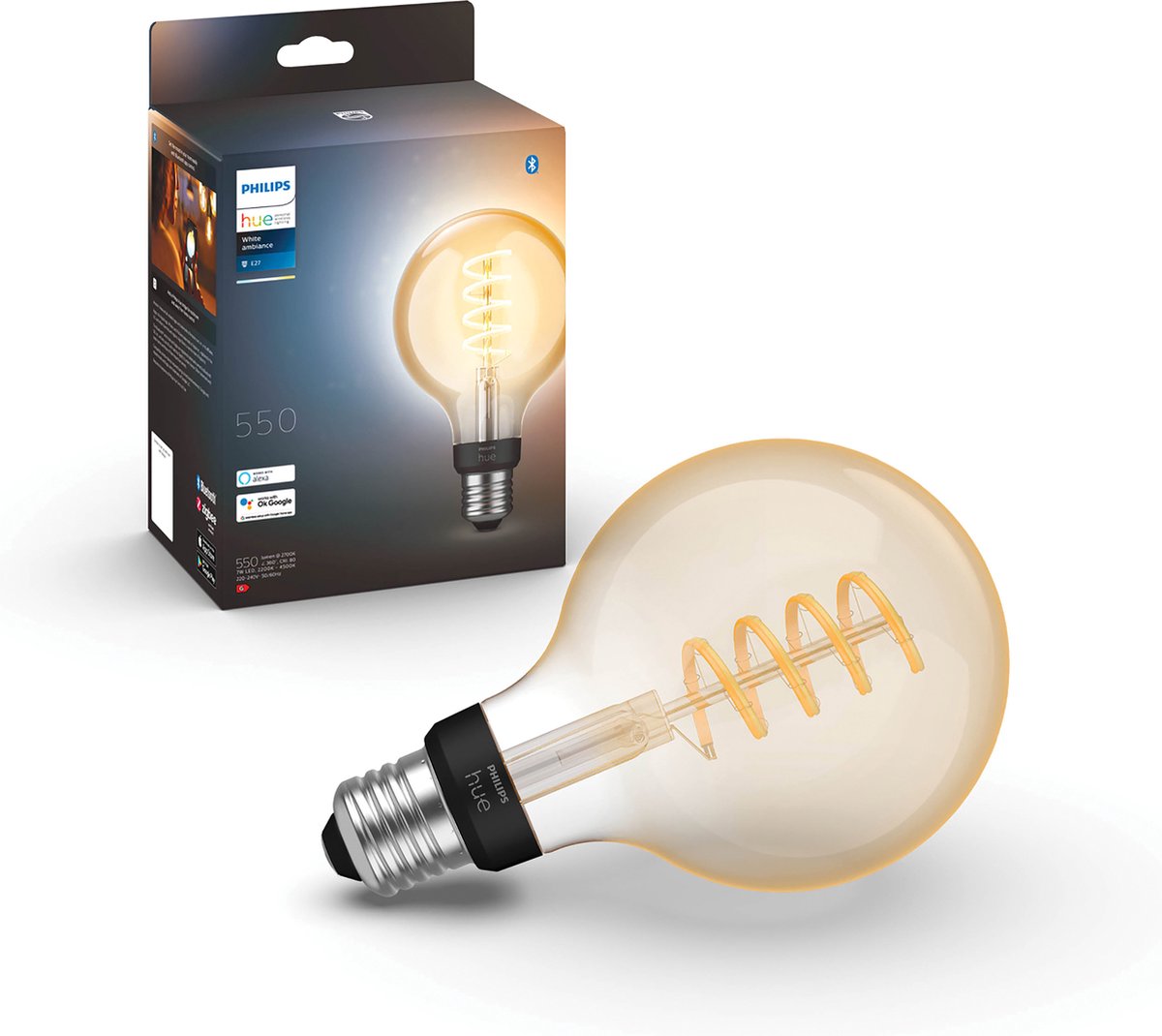 Philips Hue Filamentlamp White Ambiance Globe E27 - Geel