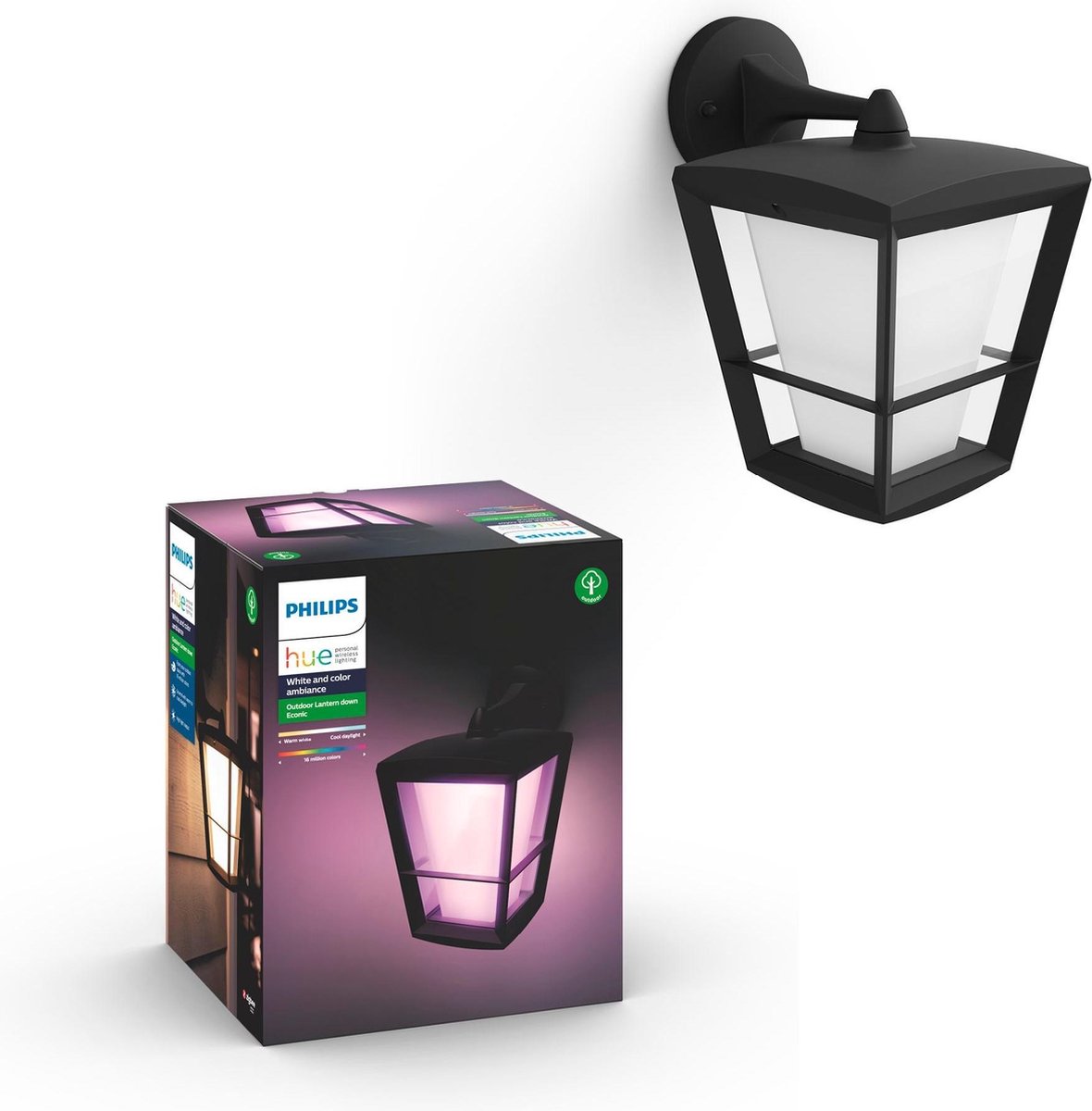 Philips Hue Econic buitenwandlamp klassiek hangend - Zwart