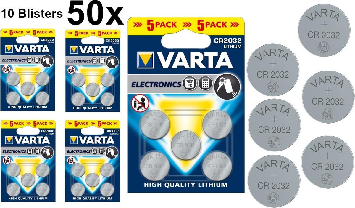 Varta 50 Stuks Cr2032 Knoopcel Batterij (10 Blisters A 5st)