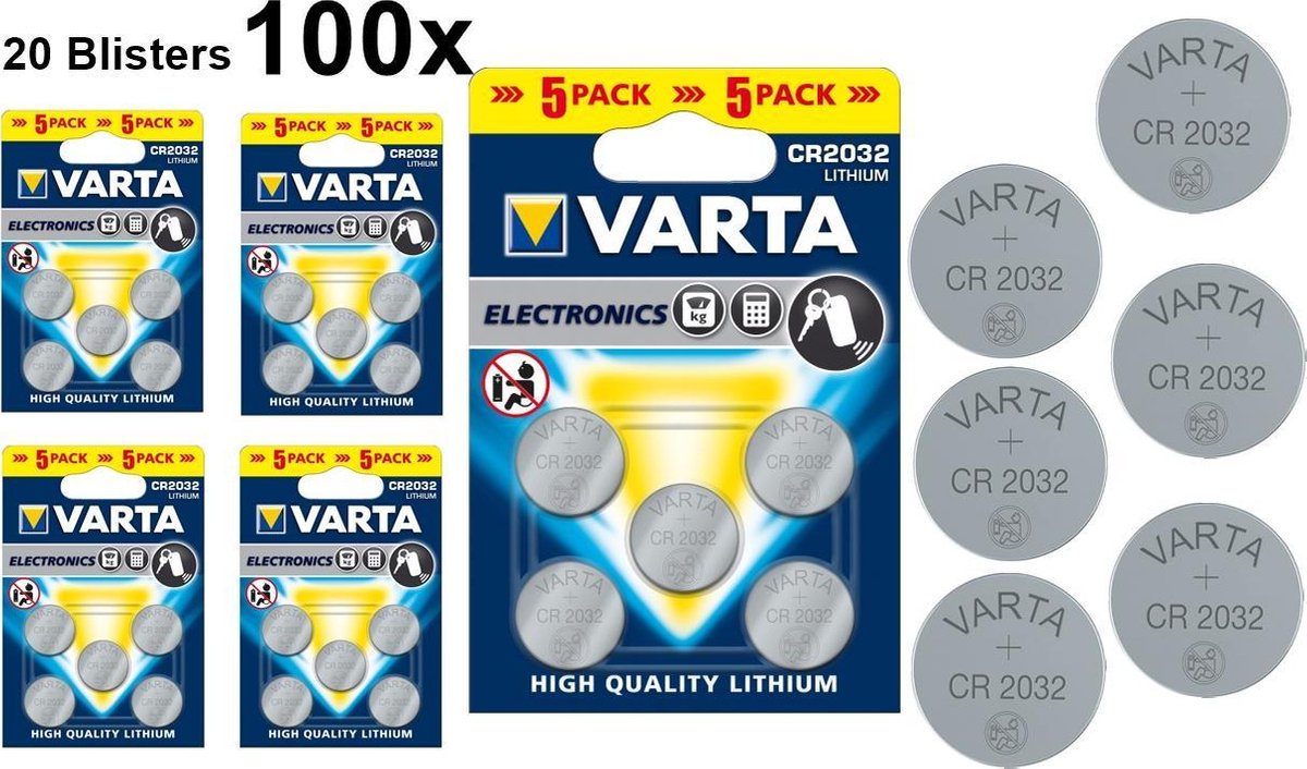 Varta 100 Stuks Cr2032 Knoopcel Batterij (20 Blisters A 5st)