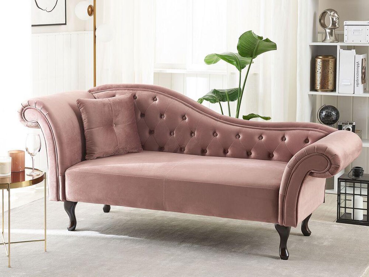 Beliani Lattes Chaise Longue Fluweel 188 X 59 Cm - Rosa