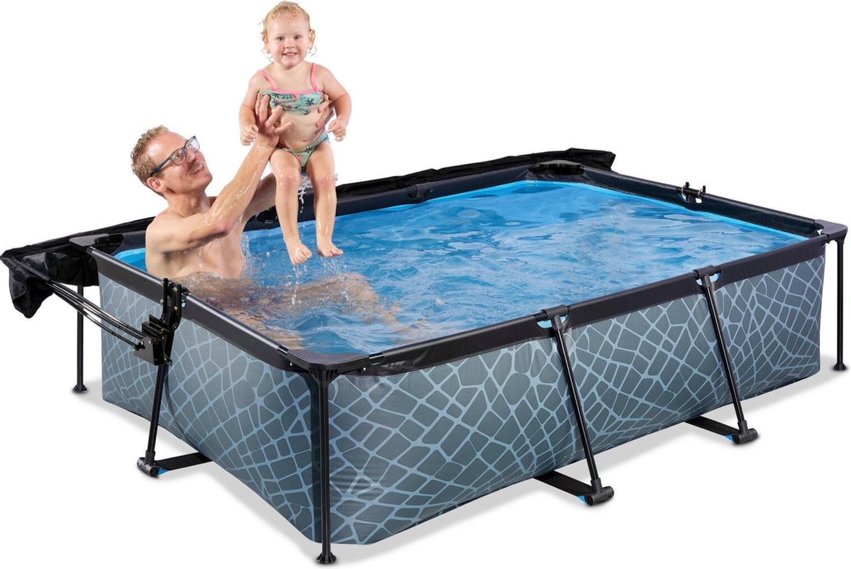 EXIT Toys Stone Zwembad 220x150x65cm Met Schaduwdoek En Filterpomp - - Grijs