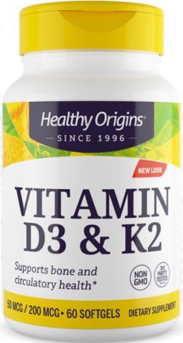 Healthy Origins Vitamin D3 & K2, 50mcg/200mcg, 60 Softgels,