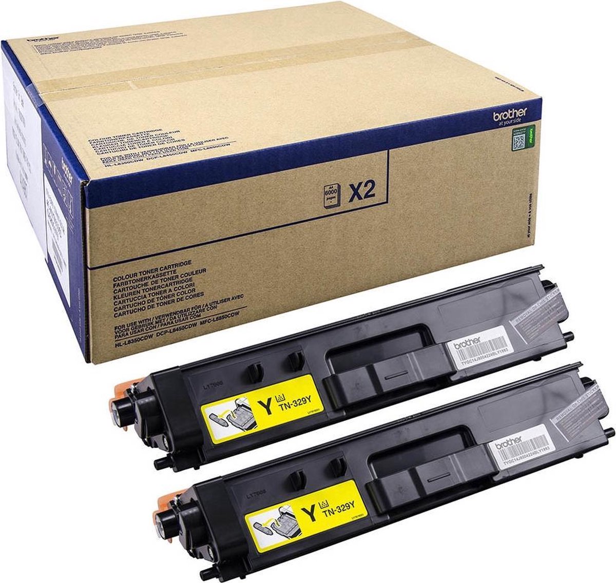 Brother TN-329YTWIN tonercartridge Origineel 2 stuk(s) - Geel