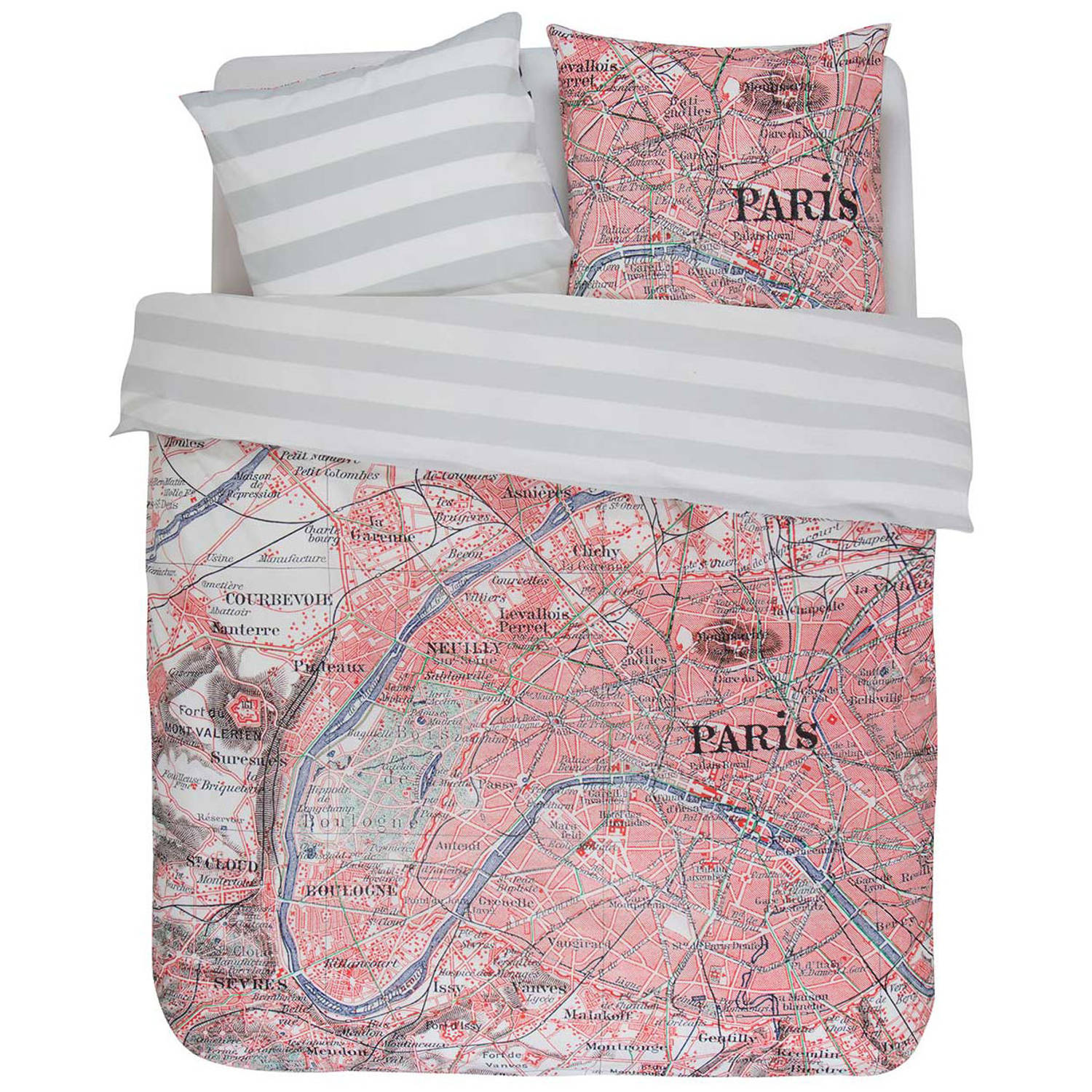 Covers & Co Dekbedovertrek Paris Citymap-140x200/220 - Roze