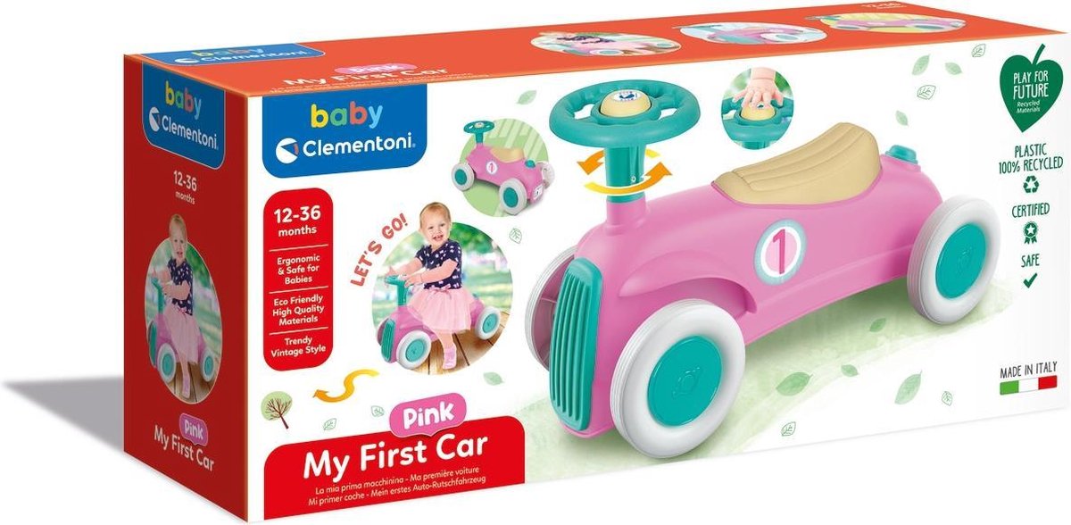 Clementoni loopauto Vintage junior kunststof 58,5 x 25 x 16 cm - Roze