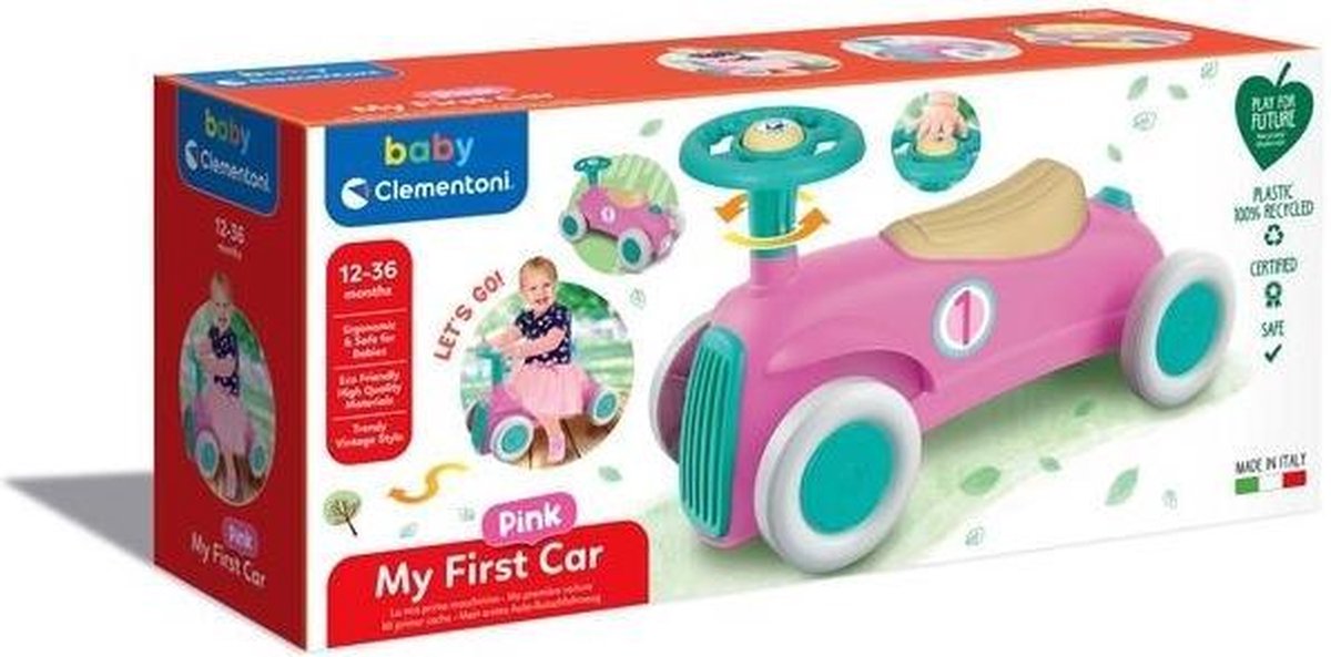 Clementoni loopauto Vintage junior kunststof 58,5 x 25 x 16 cm - Roze