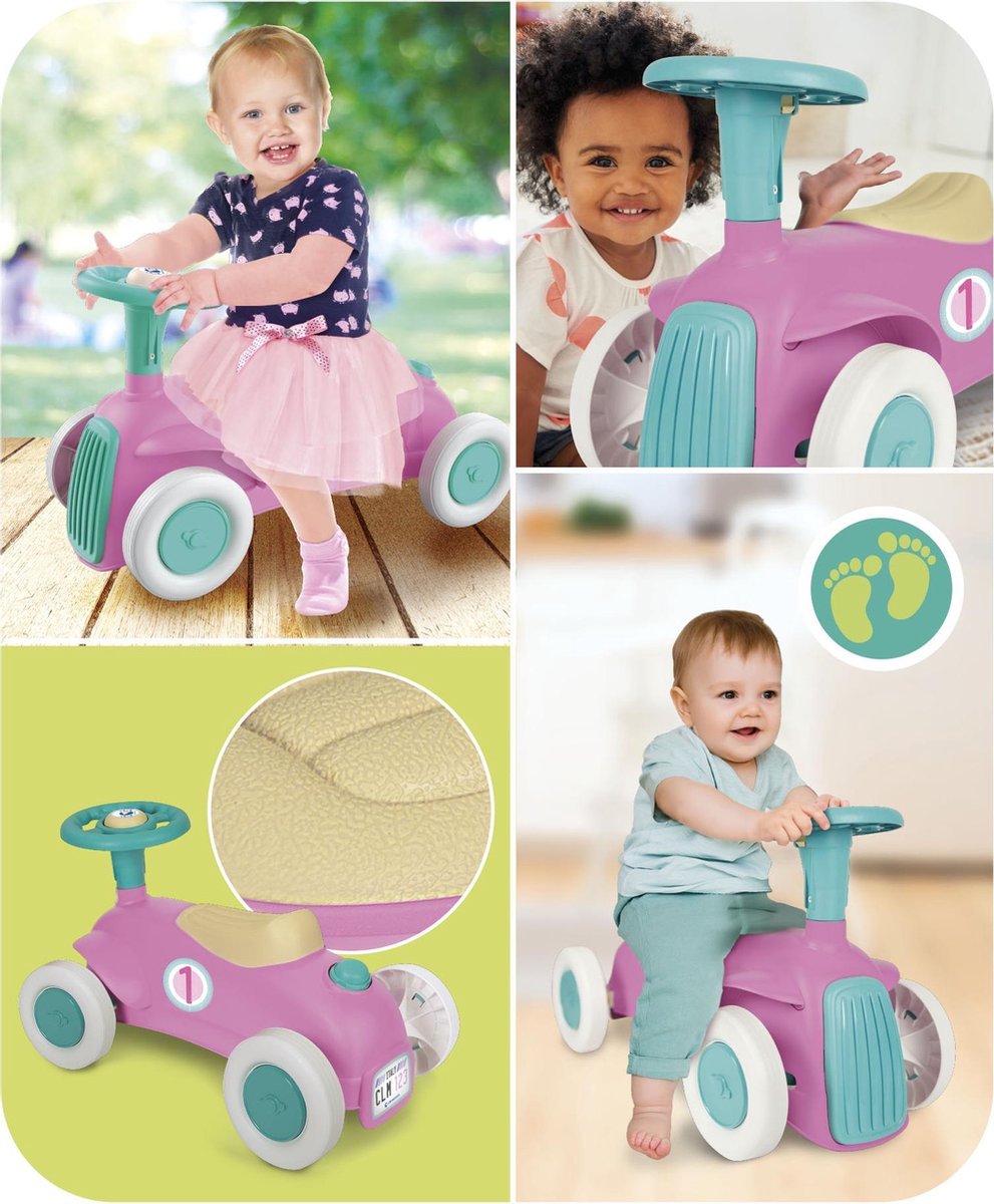 Clementoni loopauto Vintage junior kunststof 58,5 x 25 x 16 cm - Roze