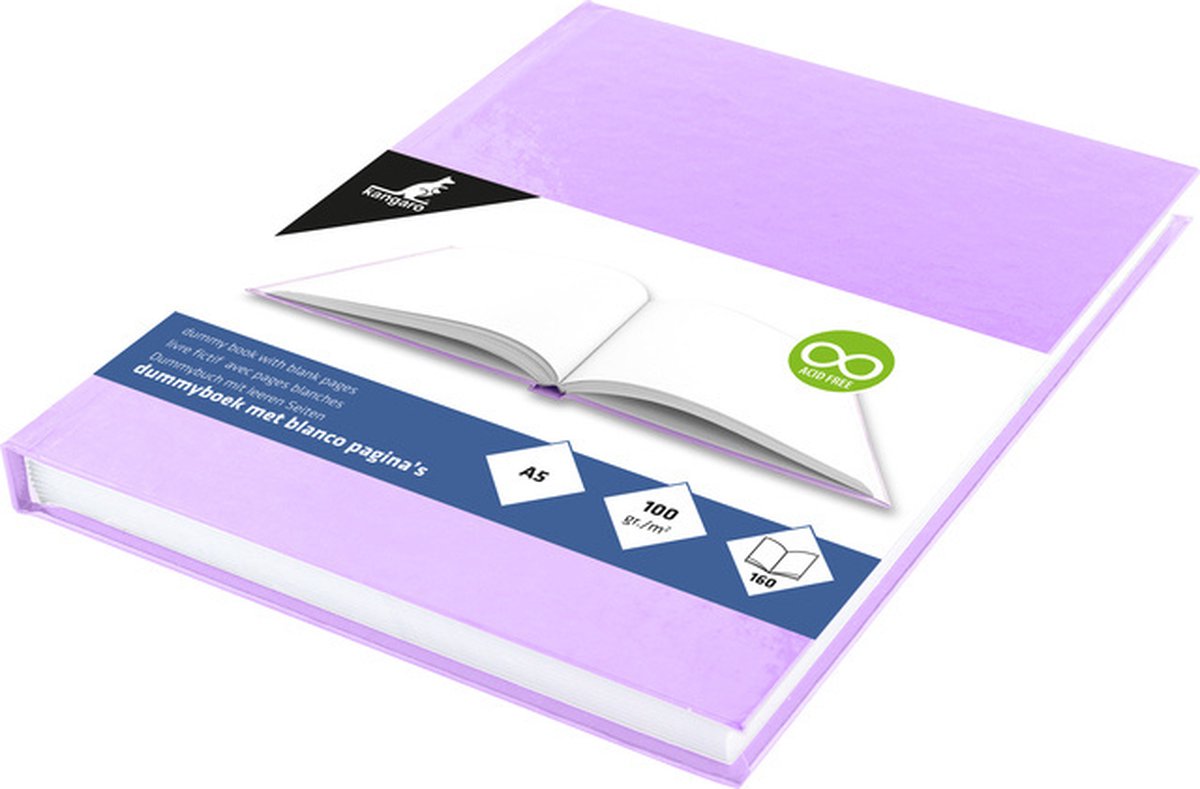 Kangaro dummyboek hardcover A5 karton/papier lila 80 vellen - Paars