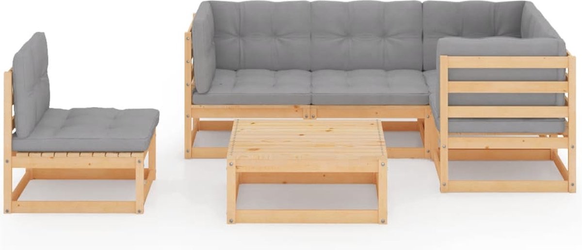 Vidaxl 6-delige Loungeset Met Kussens Massief Grenenhout - Grijs