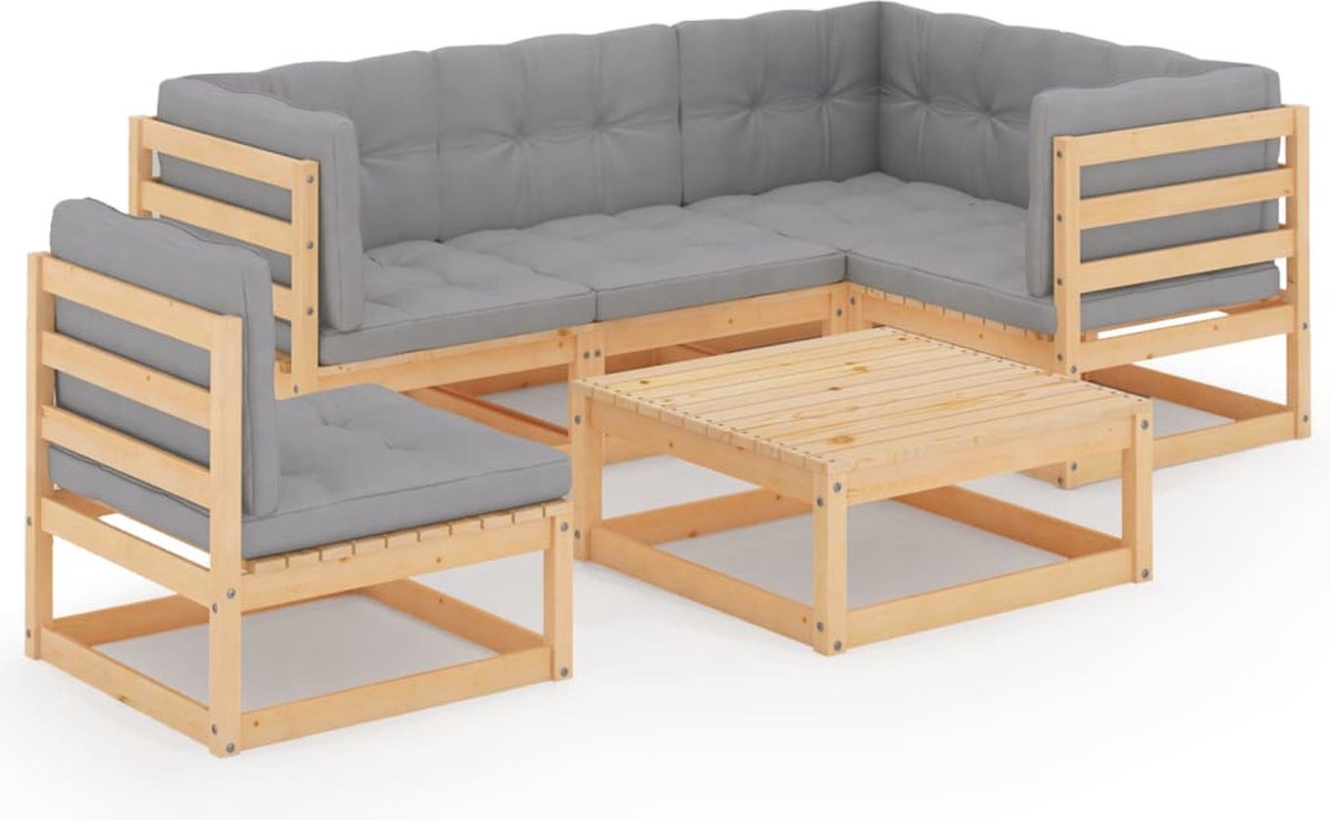 Vidaxl 6-delige Loungeset Met Kussens Massief Grenenhout - Grijs