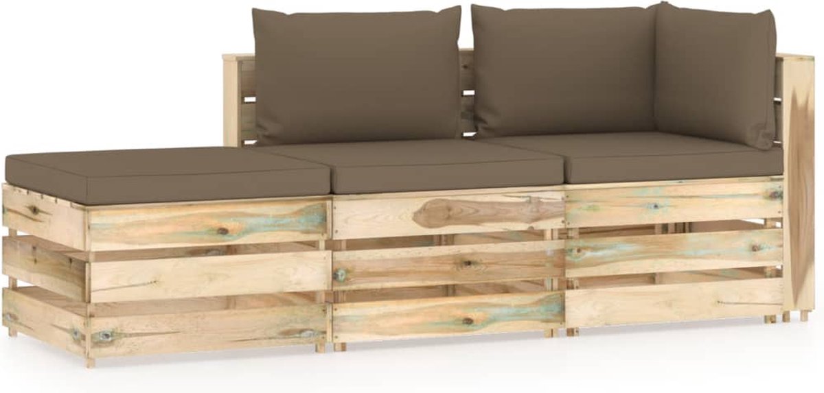 Vidaxl 3-delige Loungeset Met Kussens Geïmpregneerd Hout - Bruin