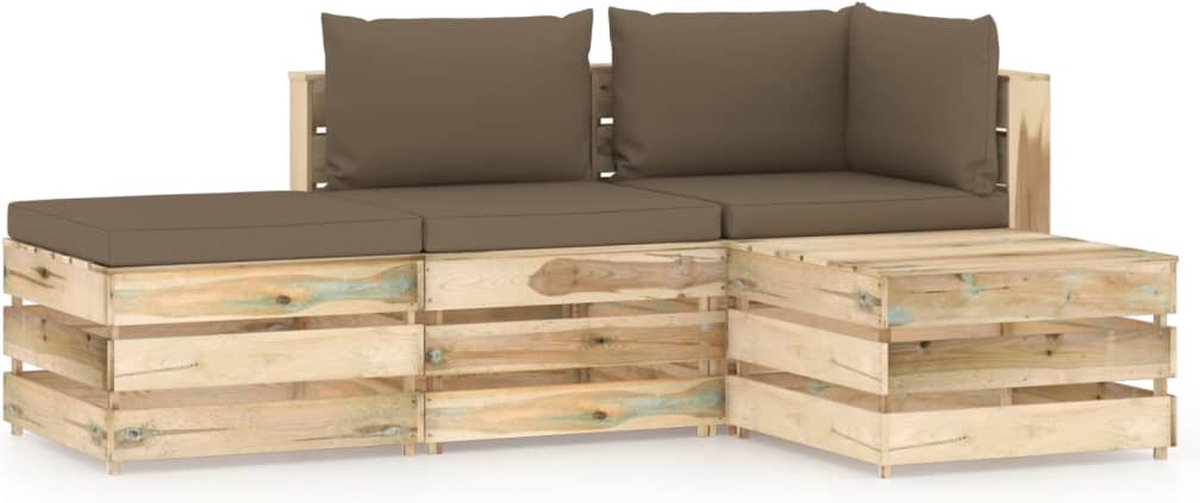 Vidaxl 4-delige Loungeset Met Kussens Geïmpregneerd Hout - Bruin