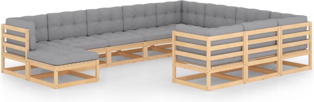 Vidaxl 11-delige Loungeset Met Kussens Massief Grenenhout - Bruin