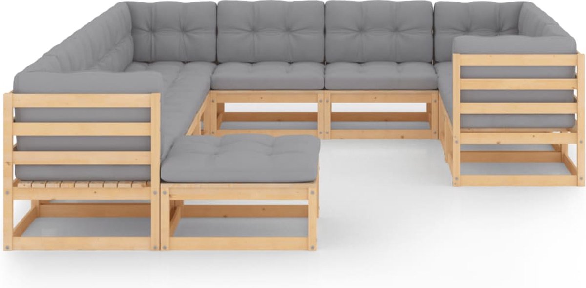 Vidaxl 11-delige Loungeset Met Kussens Massief Grenenhout - Grijs