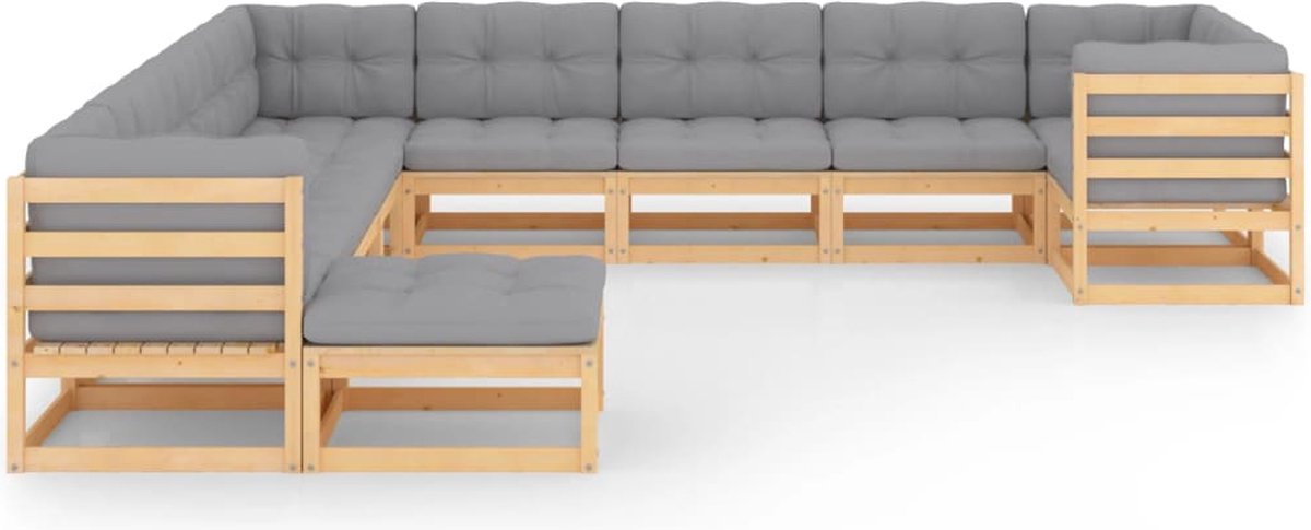 Vidaxl 11-delige Loungeset Met Kussens Massief Grenenhout - Grijs