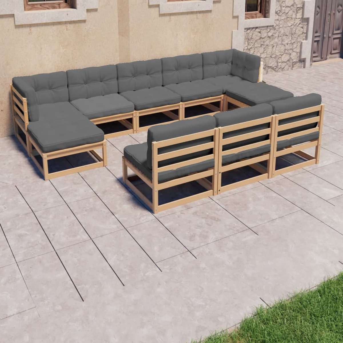 Vidaxl 8-delige Loungeset Met Kussens Massief Grenenhout - Gris