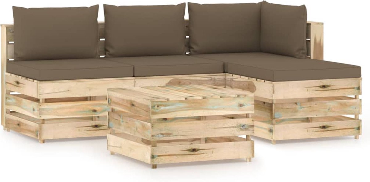 Vidaxl 5-delige Loungeset Met Kussens Geïmpregneerd Hout - Bruin