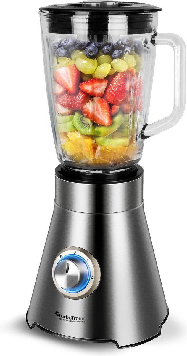 TurboTronic Tt-bg9 Blender Elektronisch - Met Glazen Blenderkan & Fruitfilter - 1.5 Liter - 1500w - Rvs