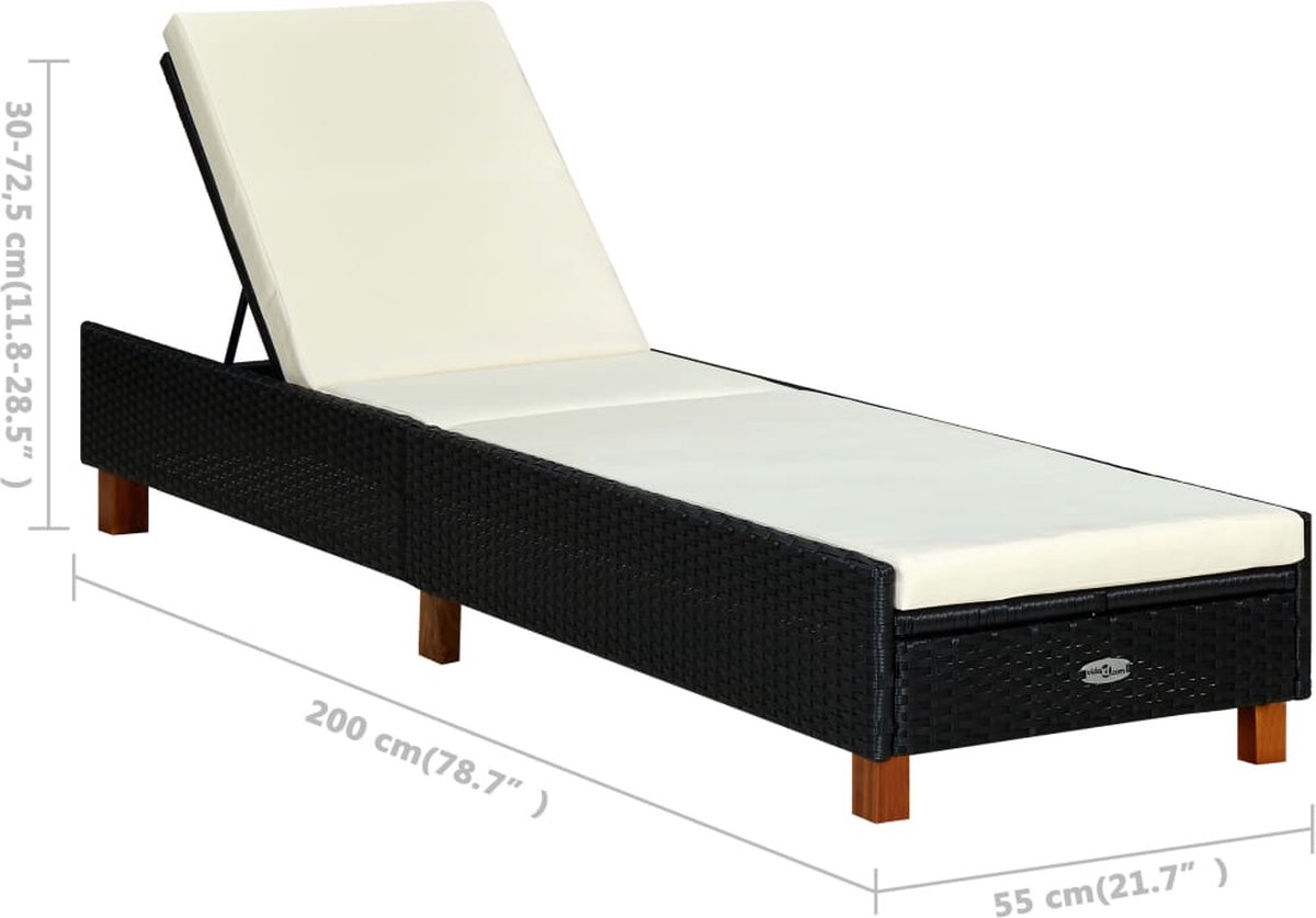 Vidaxl Ligbed Met Kussen Poly Rattan - Zwart